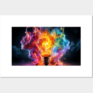 Colorful Lightbulb with Ribbons of Smoke - Creativity Posters and Art